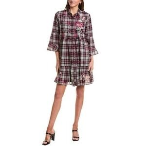 New Johnny Was Workshop Easy Tiered Dress Plaid Embroidered Dress Medium $295